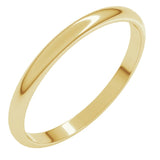14K Yellow Gold 2 mm Lightweight Half Round Band Size 5.5