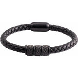 Black PVD Stainless Steel 6 mm Braided Leather 8 1/8" Bracelet