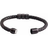 Black PVD Stainless Steel 6 mm Braided Leather 8 1/8" Bracelet