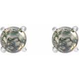 14K White Gold Natural Moss Agate Cabochon Earrings