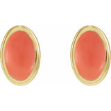 14K Yellow Gold Natural Pink Coral Cabochon Earrings