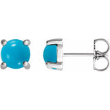 14K White Gold 5 mm Natural Turquoise Cabochon Earrings
