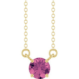 14K Yellow Gold Natural Pink Tourmaline Solitaire 18" Necklace