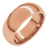 14K Rose Gold 7 mm Comfort-Fit Half Round Band Size 9.5