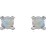 14K White Gold 4 mm Natural White Opal Cabochon Earrings