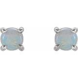 14K White Gold 5 mm Natural White Opal Cabochon Earrings