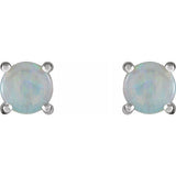 14K White Gold 6 mm Natural White Opal Cabochon Earrings