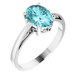 14K White Gold Natural Blue Zircon Scroll Setting® Ring