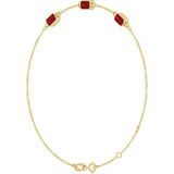 14K Yellow Gold Lab-Grown Ruby Bezel-Set 3-Stone 7 1/2" Bracelet