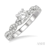 7/8 Ctw Twisted Shank Diamond Engagement Ring With 1/2 Ct Round Cut Center Stone in 14K White Gold