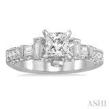 1 1/2 Ctw Diamond Engagement Ring with 3/4 Ct Princess Cut Center Stone in 14K White Gold