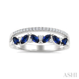 4X2 MM Marquise Shape Sapphire and 1/5 Ctw Round Cut Diamond Precious Band in 10K White Gold