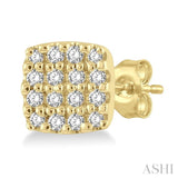 1/8 Ctw Cushion Shape Round Cut Diamond Petite Fashion Earrings in 14K Yellow Gold