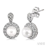 6 MM Cultured Pearl and 1/3 ctw Single Cut Diamond Earrings in 14K White Gold