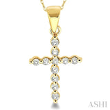 1/10 Ctw Round Cut Diamond Cross Petite Pendant in 10K Yellow Gold with Chain