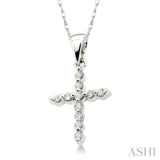 1/10 Ctw Round Cut Diamond Cross Petite Pendant in 10K White Gold with Chain