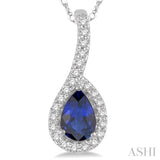 6x4 MM Pear Shape Sapphire and 1/8 Ctw Round Cut Diamond Precious Pendant in 10K White Gold