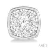 1/2 Ctw Cushion Shape Round Cut Diamond Lovebright Bezel Stud Earring in 14K White Gold