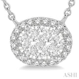 1 ctw Oval Shape Round Cut Diamond Lovebright Pendant With Chain in 14K White Gold