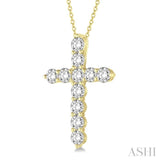 2 Ctw Round Cut Diamond Cross Pendant in 14K Yellow Gold with Chain