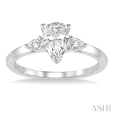 3/4 Ctw Pear Cut Diamond Ladies Engagement Ring With 1/2 Ct Pear Cut Center Stone in 14K White Gold