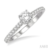 1/2 Ctw Diamond Engagement Ring With 1/4 Ct Round Cut Diamond Center Stone in 14K White Gold