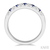 2 MM Sapphire and 1/5 Ctw Round Cut Diamond Precious Wedding Band in 14K White Gold