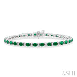 4X3 MM Oval Cut Emerald and 1/3 Ctw Round Cut Diamond Precious Bracelet in 14K White Gold