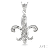 1/20 Ctw Round Cut Diamond Fleur De Lis Pendant in Sterling Silver with Chain