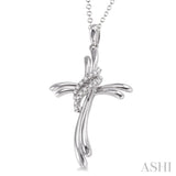 1/20 Ctw Round Cut Diamond Cross Pendant in Sterling Silver with Chain