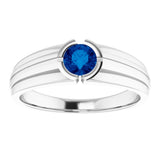 14K White Lab-Grown Blue Sapphire Ring