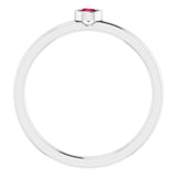 14K White 3 mm Natural Ruby Ring