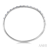 2.6 MM Round Shape Sapphire and 1 Ctw Round Cut Diamond Precious Bangle in 14K White Gold