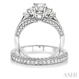 1 3/4 Ctw Diamond Wedding Set with 1 1/4 Ctw Round Cut Engagement Ring and 1/2 Ctw Wedding Band in 14K White Gold