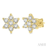 1/6 Ctw Floral Round Cut Diamond Petite Fashion Earrings in 10K Yellow Gold