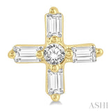 1/10 Ctw Greek Cross Baguette and Round Cut Diamond Petite Earrings in 10K Yellow Gold