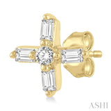 1/10 Ctw Greek Cross Baguette and Round Cut Diamond Petite Earrings in 10K Yellow Gold