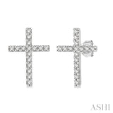 1/10 Ctw Cross Round Cut Diamond Petite Fashion Earrings in 10K White Gold