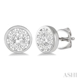 1/2 Ctw Lovebright Round Cut Diamond Bezel Stud Earring in 14K White Gold