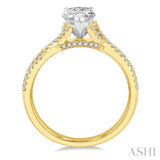 5/8 ctw Split Criss Cross Round & Pear Cut Diamond Engagement Ring With 1/3 ctw Pear Cut Center Stone in 14K Yellow and White Gold