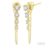 1 Ctw Journey Round Cut Diamond Fashion Long Chain Earrings in 14K Yellow Gold