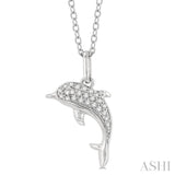 1/10 Ctw Petite Nautical Dolphin Round Cut Diamond Fashion Pendant With Chain in 10K White Gold