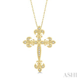 1/10 ctw Fleur De Lis Round Cut Diamond Cross Pendant With Chain in 10K Yellow Gold