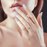 4x3 MM Oval Shape Emerald and 1/5 Ctw Round Cut Diamonds Precious Fashion Split Twin Ring in 10K Yellow Gold
