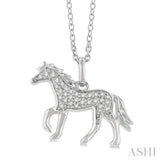 1/10 Ctw Petite Horse Round Cut Diamond Fashion Pendant With Chain in 10K White Gold