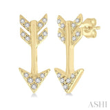 1/10 Ctw Petite Arrow Round Cut Diamond Fashion Stud Earring in 10K Yellow Gold