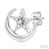 1/10 Ctw Petite Crescent Moon and Star Round Cut Diamond Fashion Stud Earring in 10K White Gold
