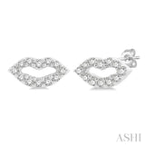 1/10 Ctw Petite Lips Round Cut Diamond Fashion Stud Earring in 10K White Gold