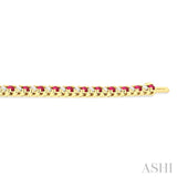 1 1/2 ctw Square Box Link 2.5MM Ruby and Round Cut Diamond Precious Tennis Bracelet in 14K Yellow Gold