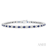 1 1/2 ctw Square Box Link 2.5MM Sapphire and Round Cut Diamond Precious Tennis Bracelet in 14K White Gold